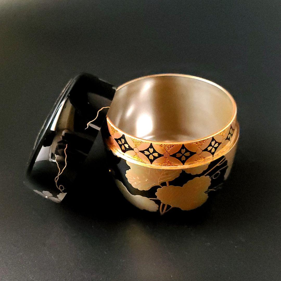 未使用品　茶道具　内銀　夕顔蒔絵　棗　岡澤伸之　共箱　二重箱　山中塗　薄茶器