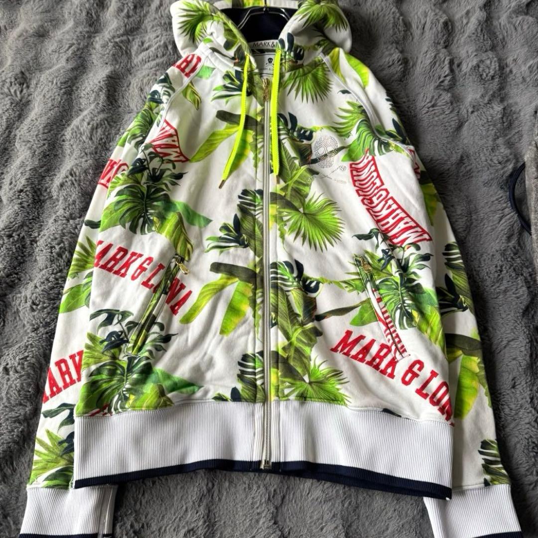 MARK&LONA ジップアップパーカー ラインストーン スカル ボタニカル L