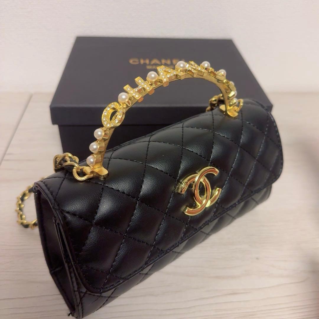 CHANEL ノベルティ ショルダーバッグ チェーン ハンドル ストーン パール