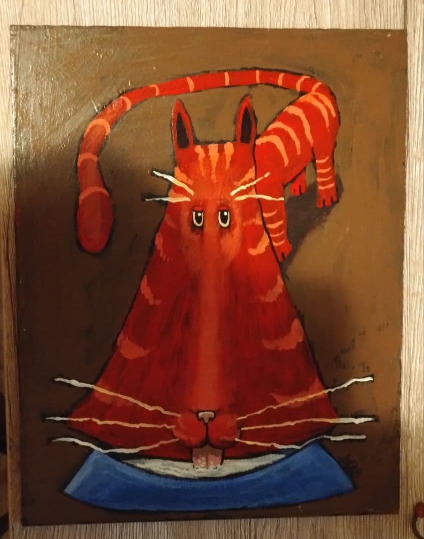 アメリカ人画家terry herb作　喉が渇く子猫　アクリル画