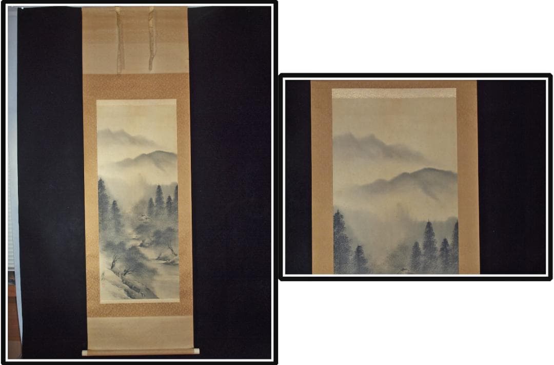 時代の掛軸　風景　肉筆保証　蔵整理不用品処理　中国美术品 X1093C16-9