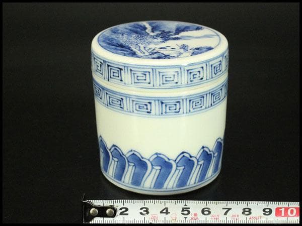青花 蓋物 人物風景紋(メ1133)