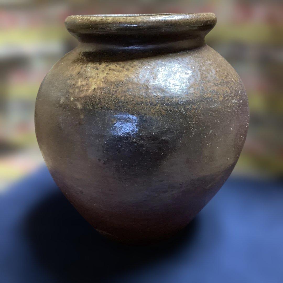 江戸時代　常滑焼壺　花器￼高27.5×径27.5×口17.5×底￼14.5cm