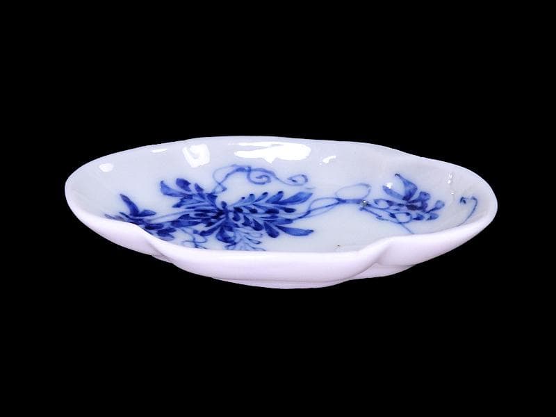 伊万里　瀬戸　染付　藤の図　木瓜型変形皿　豆皿　E685AS-fbqd
