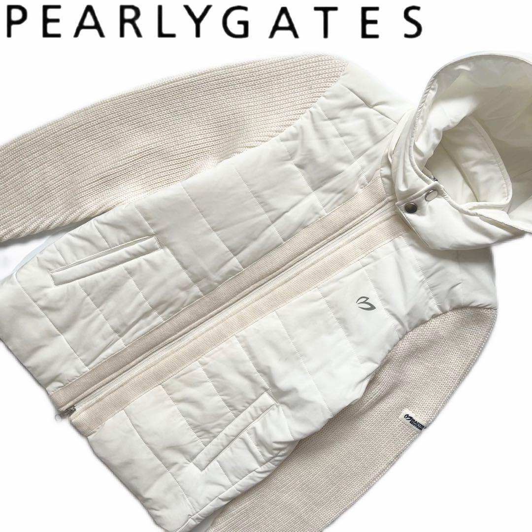 パーリーゲイツ　マスターバニー　異素材　切り替え　ニット×ダウン　パーカー　ロゴ