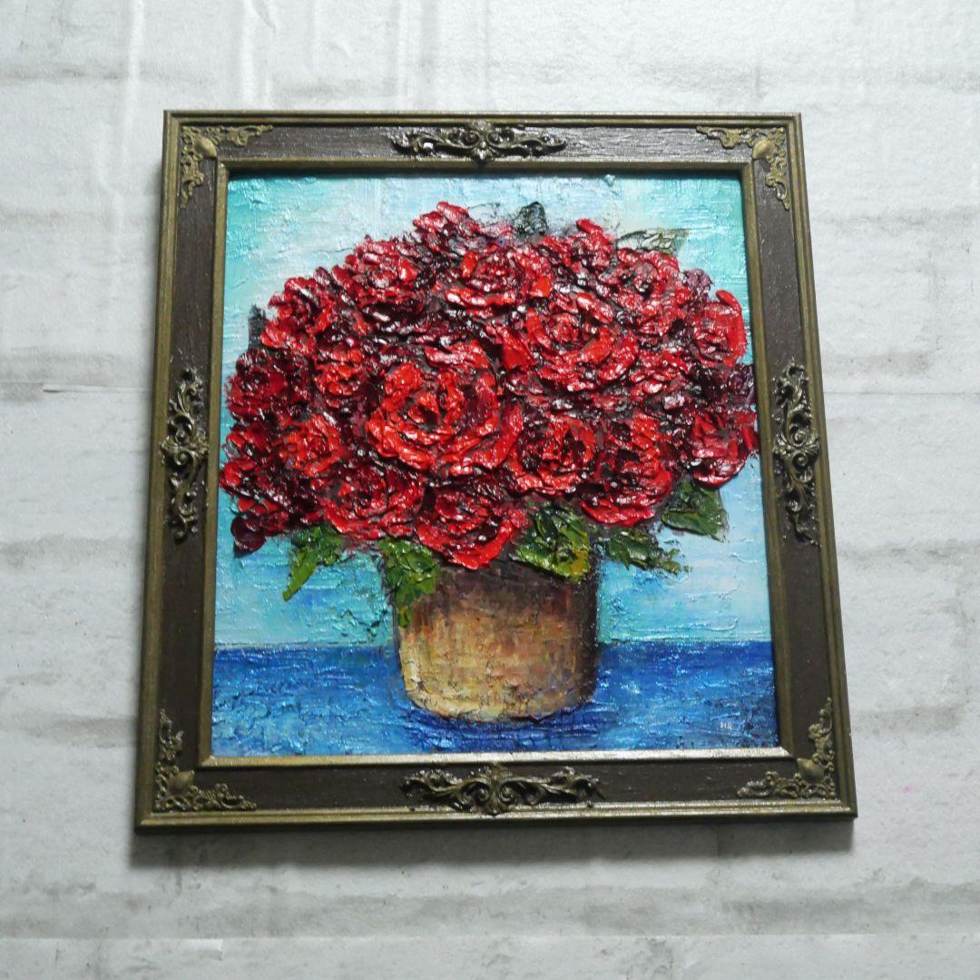 油絵 油彩 油彩画 絵 絵画【赤い薔薇】