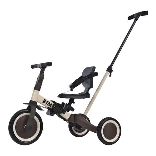 子供用三輪車 4in1 ベージュ×ブラウン 三輪車のりもの押し棒付き 自転車
