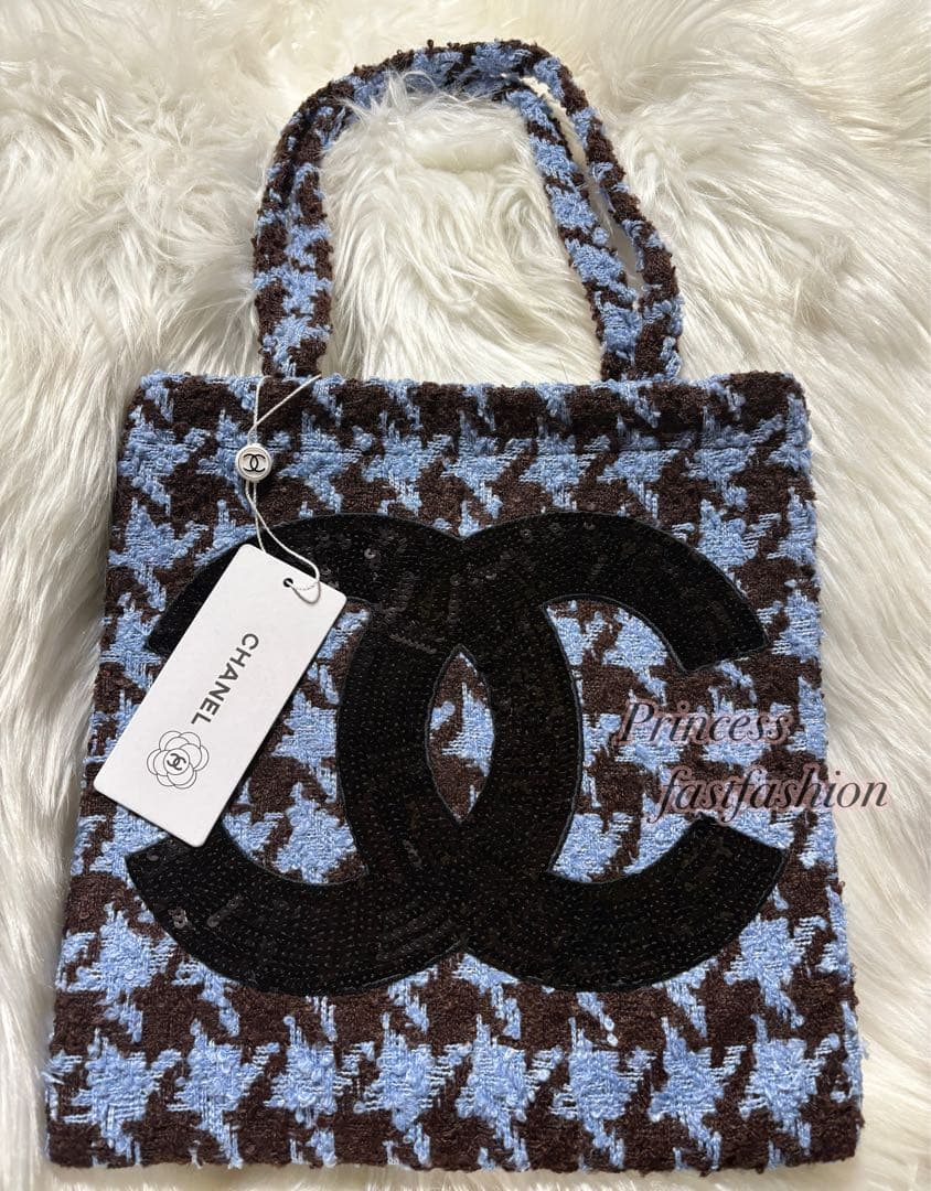 シャネル CHANEL 千鳥 ブルー スパンコール トートバッグ