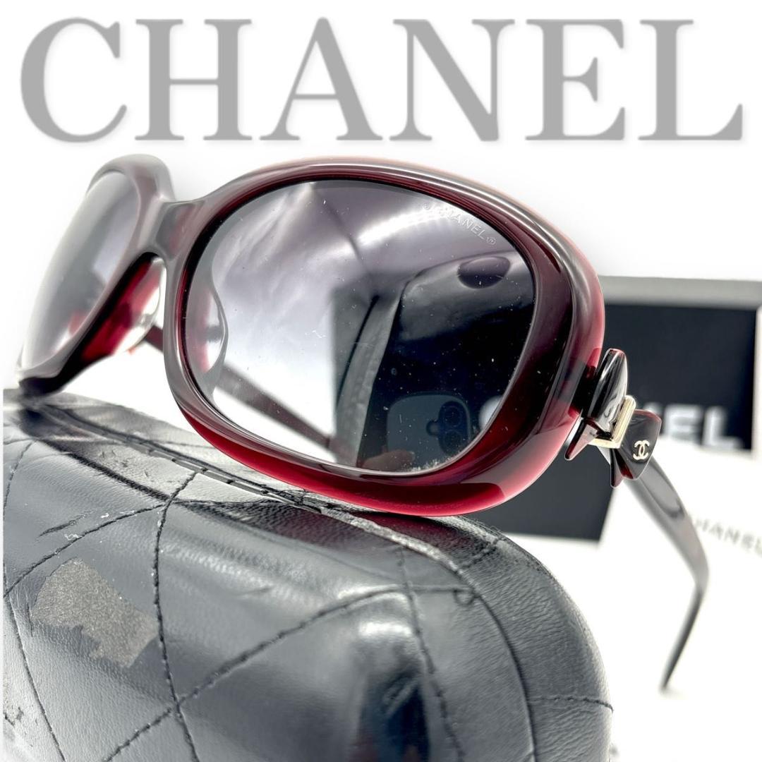 【美品】CHANEL サングラス　リボン ボルドー ケース 箱無し値下げ品
