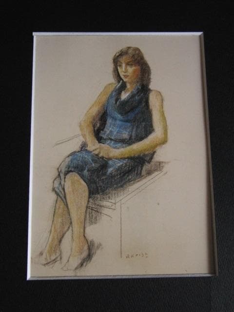 小磯良平、【青いサマーニットの女】、希少な限定額装用画集画、新品高級額 額装付