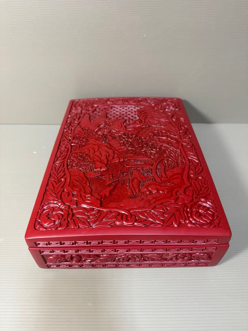 2266  昭和レトロ 仙台堆朱 漆塗り 筆箱 文箱 小物入れ 未使用