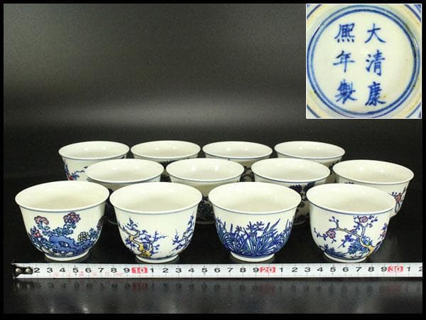 中国美術 色絵 十二ヶ月 碗 十二件 康熙年製 煎茶(LC173)