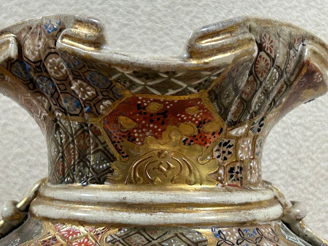 幕末　薩摩焼　金彩人物紋大瓶　共箱　送料込み250108