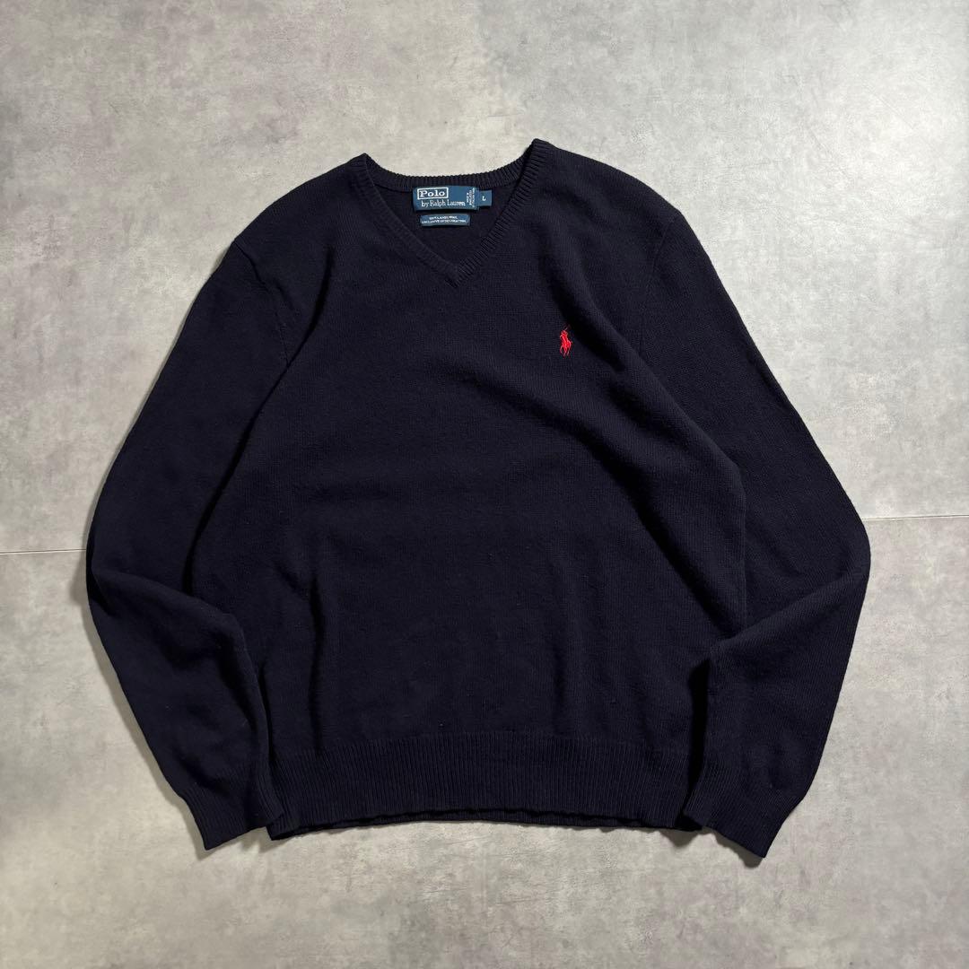 古着 90s ラルフローレン ウール ニット セーター ダークネイビー イタリア