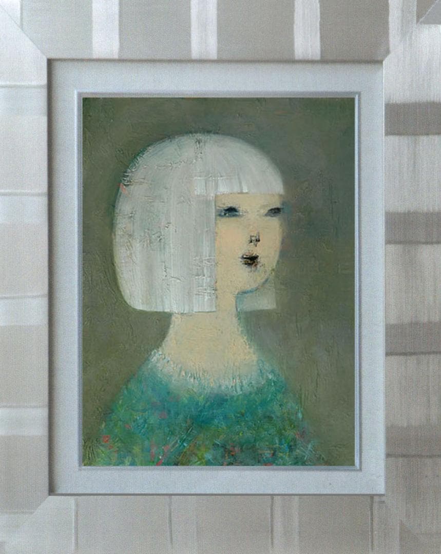 油絵 菅家令子 絵 絵画 インテリア 額付(銀) F4-071112 人物 女性