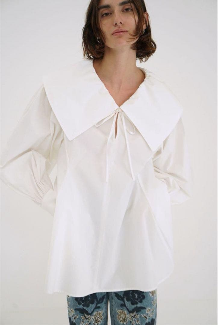 CLANE BIG COLLAR DRAWSTRING BLOUSE ホワイト2