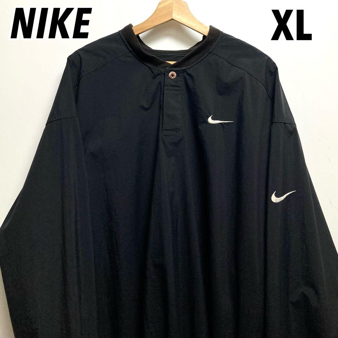 NIKE 刺繍ソロスウッシュロゴ ヘンリーネック ナイロンジャケット 黒 XL