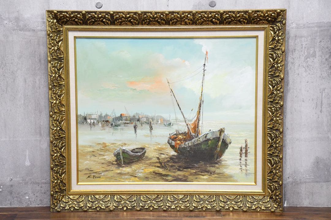 EDK47 作者不明 サイン有 F20号 油彩画 肉筆 額装 金縁 大作 風景画