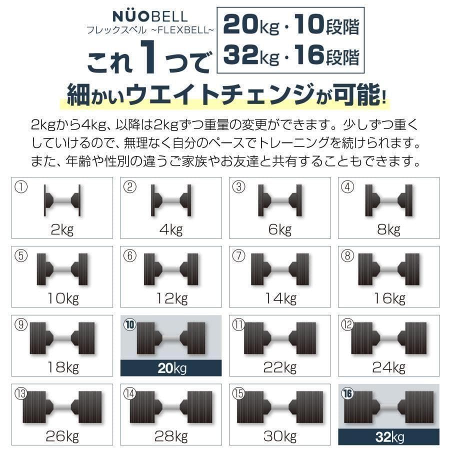 フレックスベル20kg 単品 NUO 正規代理店 可変式ダンベル 筋トレ1443