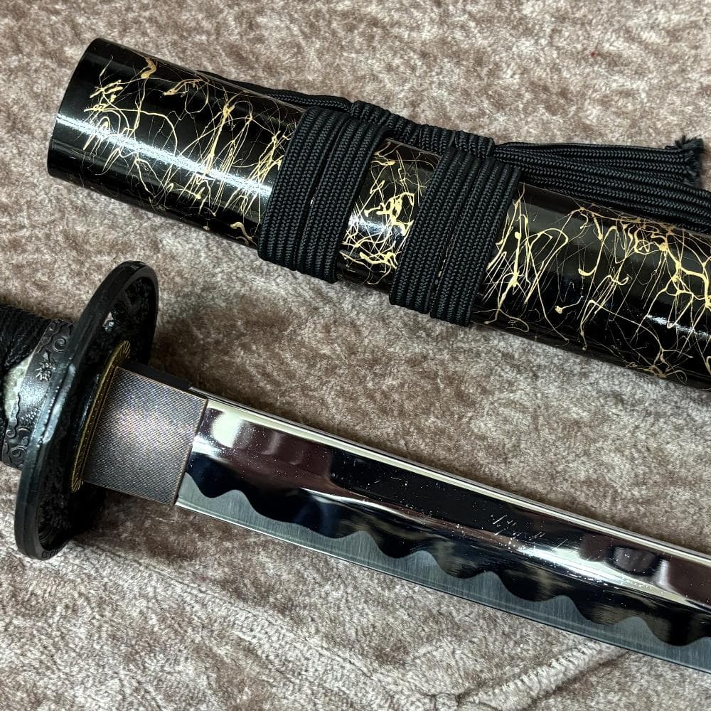 美品 龍神金具 模造刀 金糸塗鞘 互の目刃文 全長98cm 抜身912g 鑑賞用