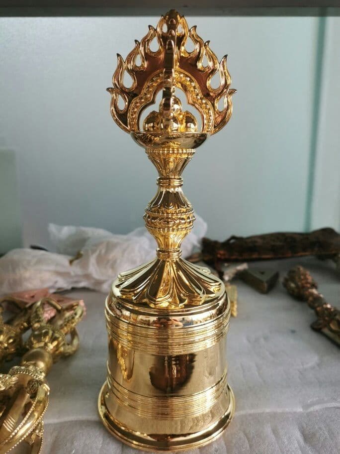 【修縁堂】チベット密教法器 宝珠鐘 チベタンベル 真鍮製 金剛鈴 仏教 25cm