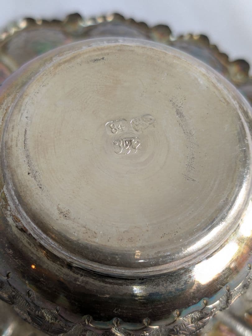 アンティーク ロシア製シルバー コンポート皿 花型 装飾皿 工芸品 小物入れ