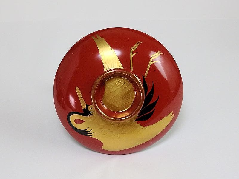 磁器　京焼　古伊万里　金襴手　若松に飛鶴の図　蓋茶碗　E124AS-CFx