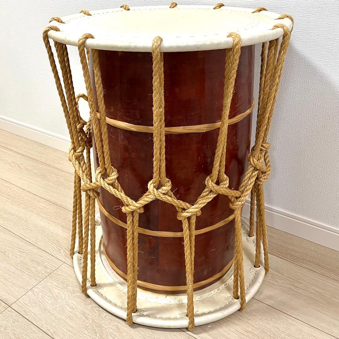 (せ37)長胴太鼓 宮太鼓 和太鼓 桶胴太鼓 大締太鼓 鼓 鼓面約46 cm