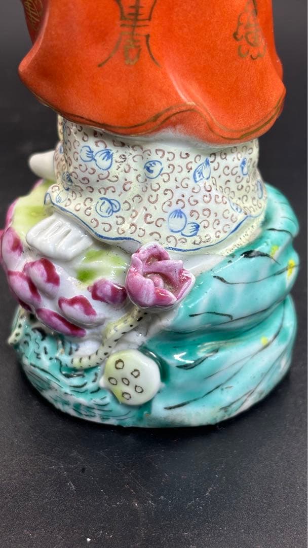 004 中国美術 色絵陶人形 高さ25cm 置物 オブジェ 古董品 觀音像