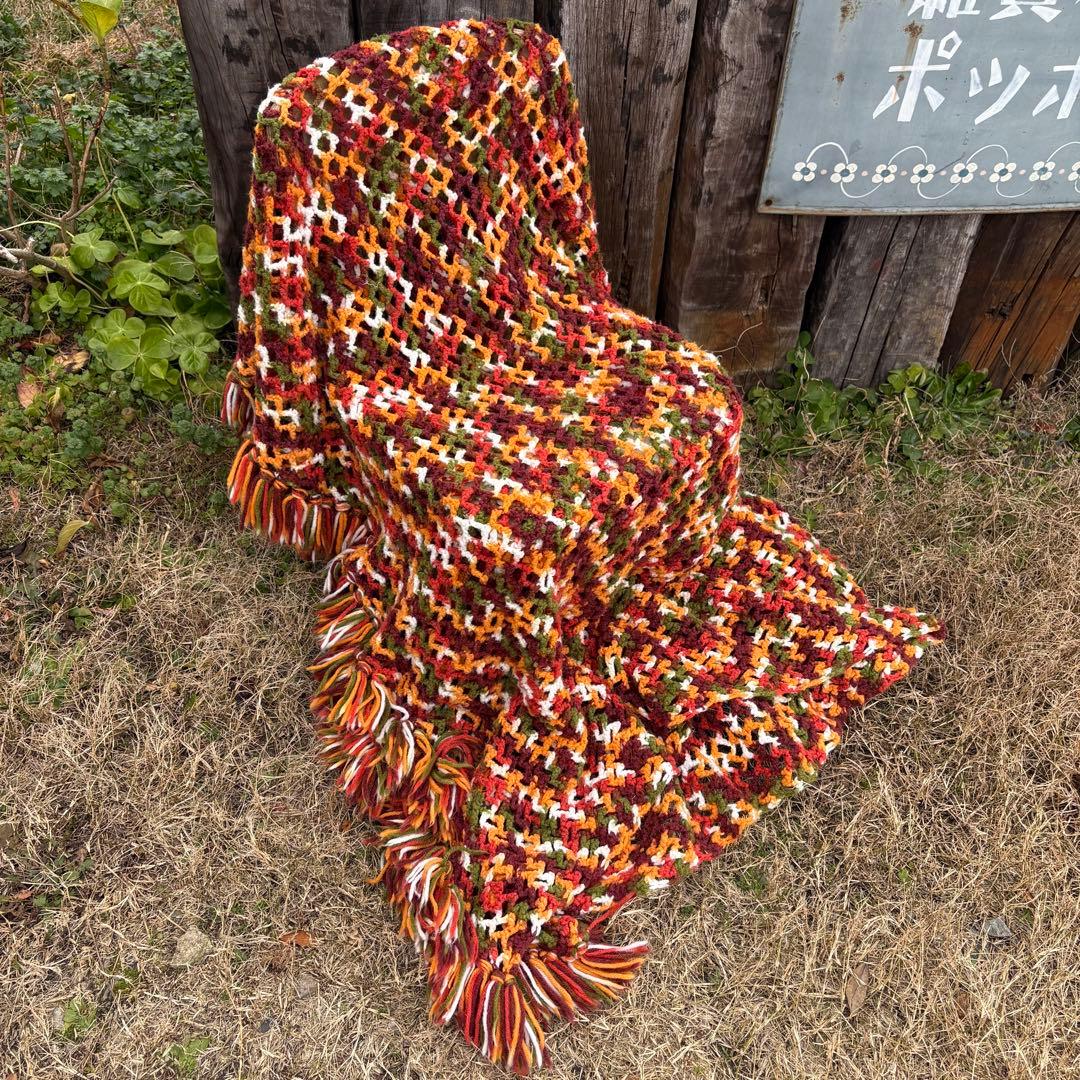 【USA vintage】グラニーブランケット レトロカラー アメリカビンテージ