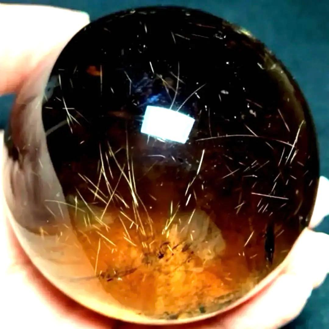 超大玉　63mm ゴールドルチルクォーツ　金針水晶　パワーストーン