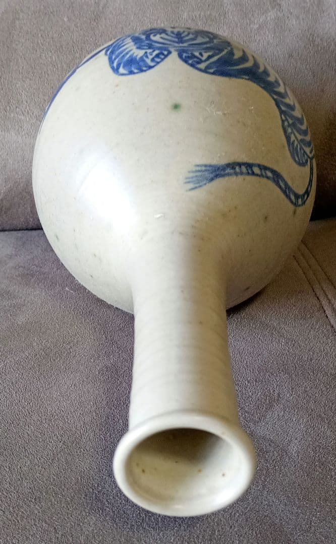 古伊万里　古染付 竹虎図 鶴首徳利　 花器 一輪挿し 時代物