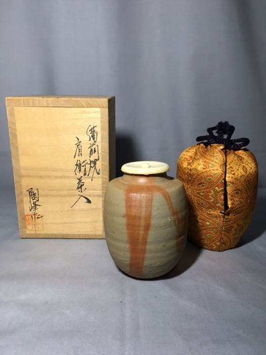 【茶道具】陶峰造 備前焼 肩衝茶入 茶入136